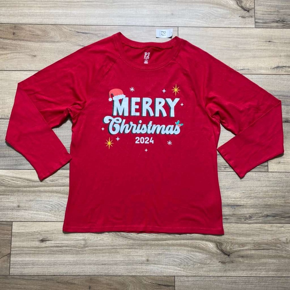 Childrens Place‎ Unisex Adult Merry Christmas 2024 Pajama Top Size Large Red